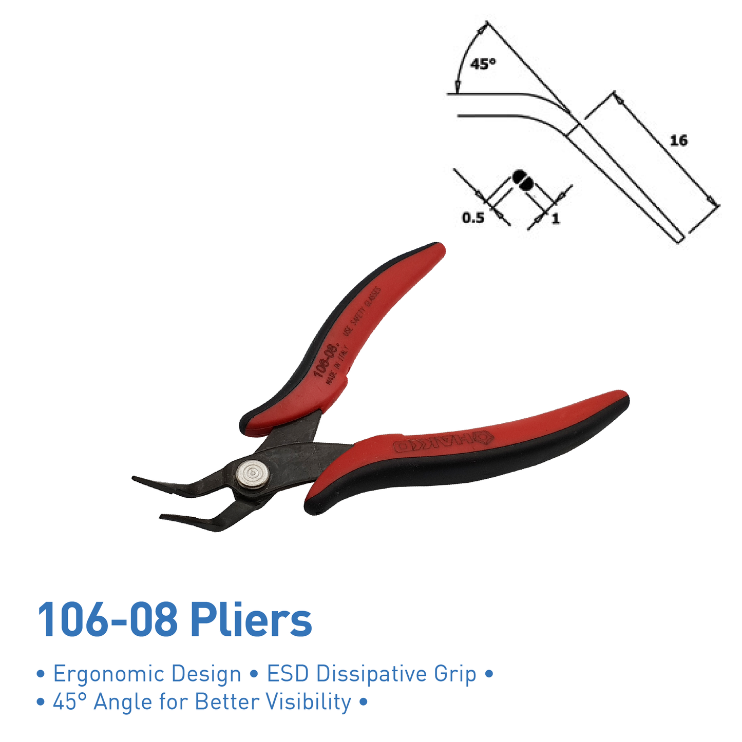 Hakko 106-08 Bent nose plier for electronic intricate work ESD safe