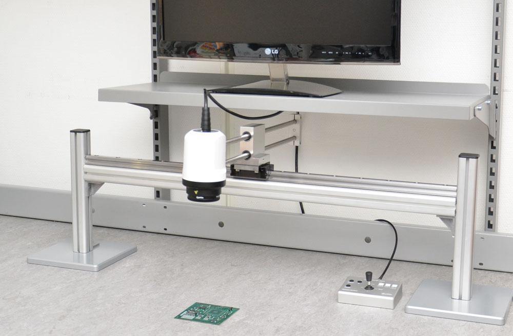 Optilia Bench-Top W30x-HD Inspection System actual installation unit with desktop