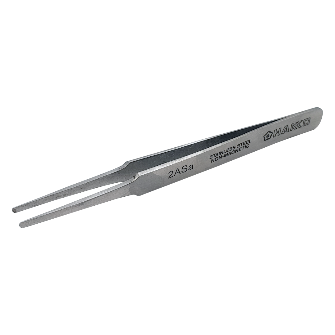 Hakko 2ASA flat-rounded, non-magnetic Stainless Steel Tweezer for delicate and precision assembly