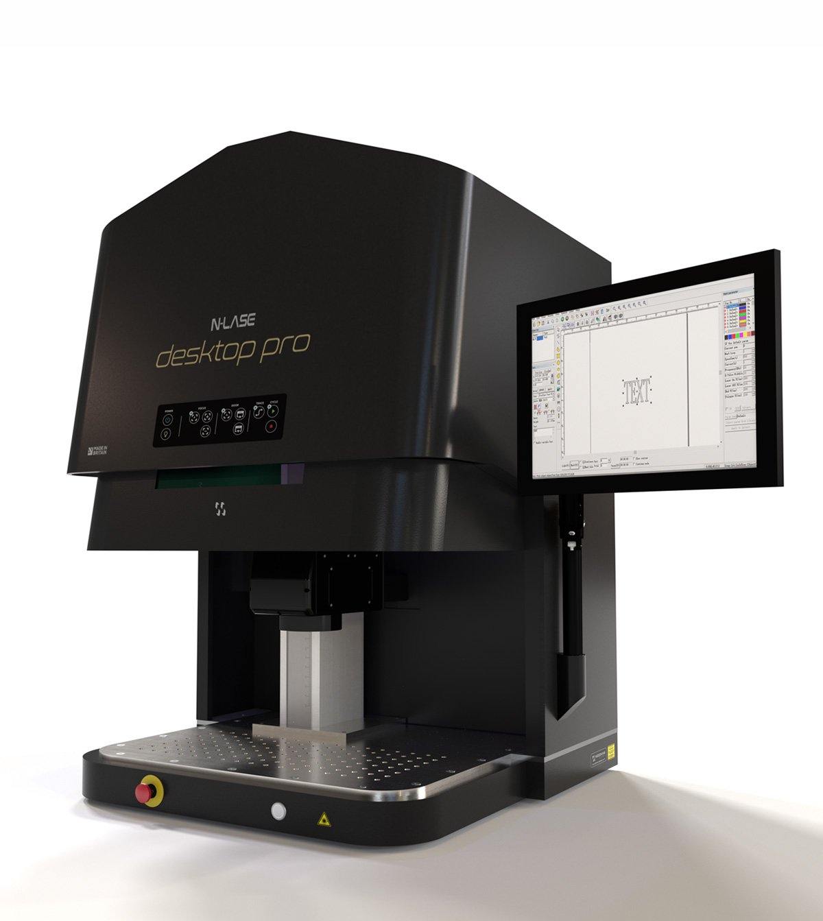 Needham Fiber Laser Machine (N-Lase Desktop Pro Series) includes an integrated All-in-One PC and an automatic door function to ensure maximum efficiency and simple operation