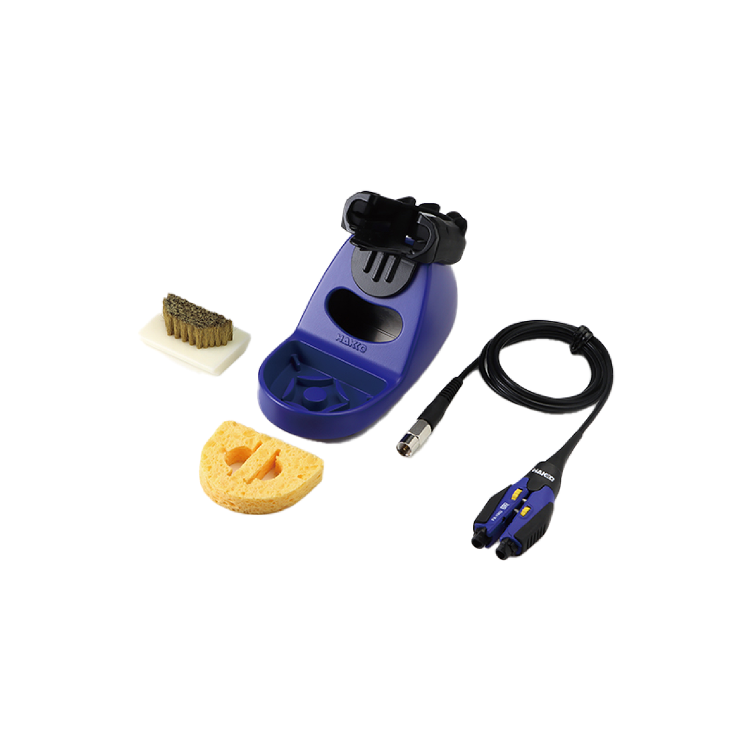 Hakko FX1003 IH micro hot tweezers conversion kit with handpiece, iron holder sponge and copper wire cleaning option.