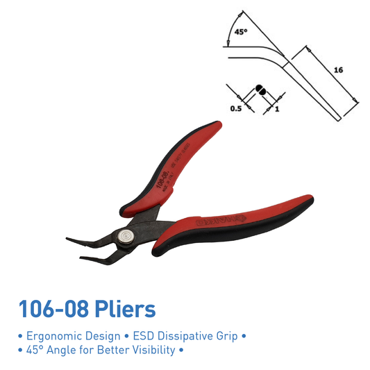 Hakko 106-08 Bent nose plier for electronic intricate work ESD safe