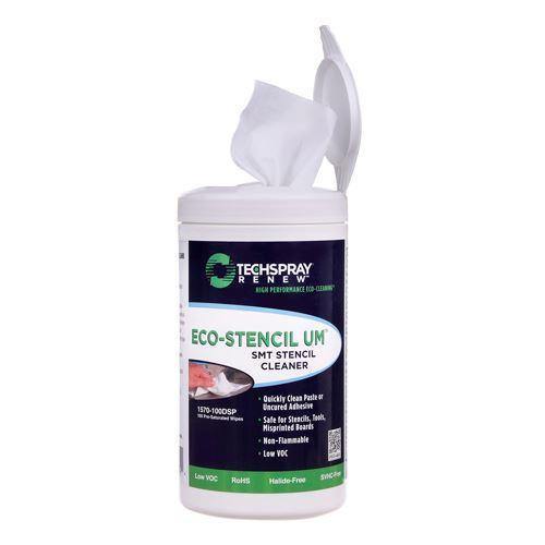 Techspray Eco-Stencil Cleaner 1570-100DSP (100pcs pre-saturated wipes, 6" x 8" or 15cm x 20cm)