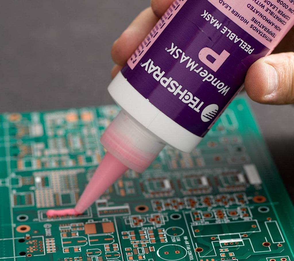 Techspray Wondermask P Peelable Solder Mask (8 Oz) in use on PCB board