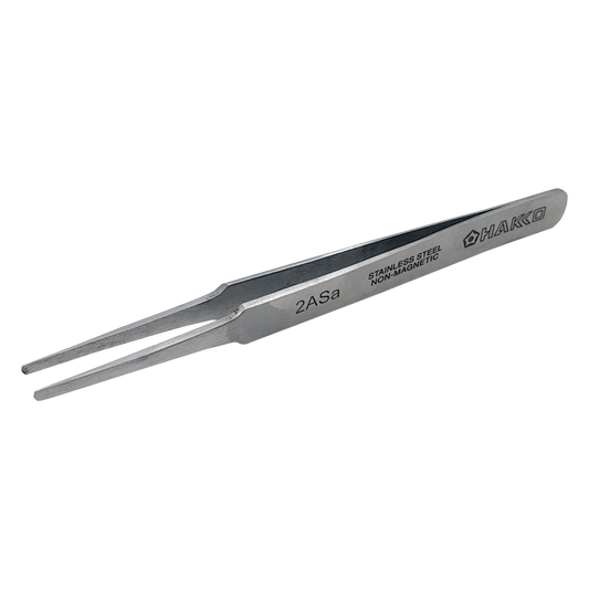 Hakko 2ASA flat-rounded, non-magnetic Stainless Steel Tweezer for delicate and precision assembly