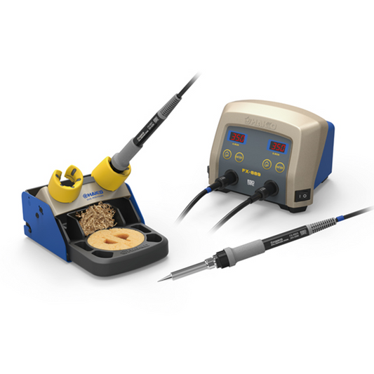 Hakko FX889 dual port soldering station with iron compatible for T18 Series Tip applicable for N2 soldering, soldering iron gun, SMD hot tweezers for pcb SMT assembly line lead free ESD safe RoHs compliant