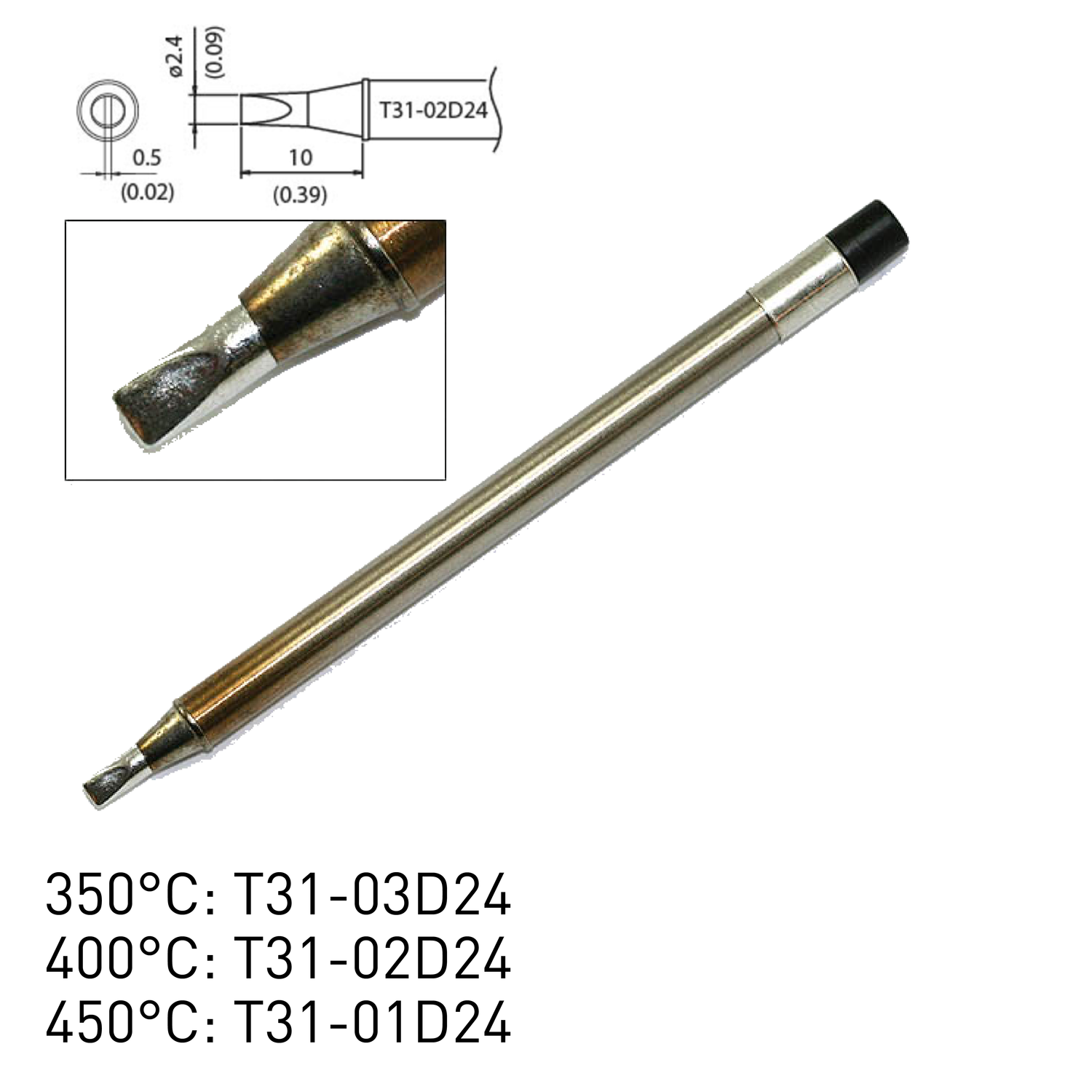 Hakko soldering station FX100 induction heating FX1001 soldering iron tips T31-01D24 T31-02D24 T31-03D24 max temperature 350 - 450 degree celcius