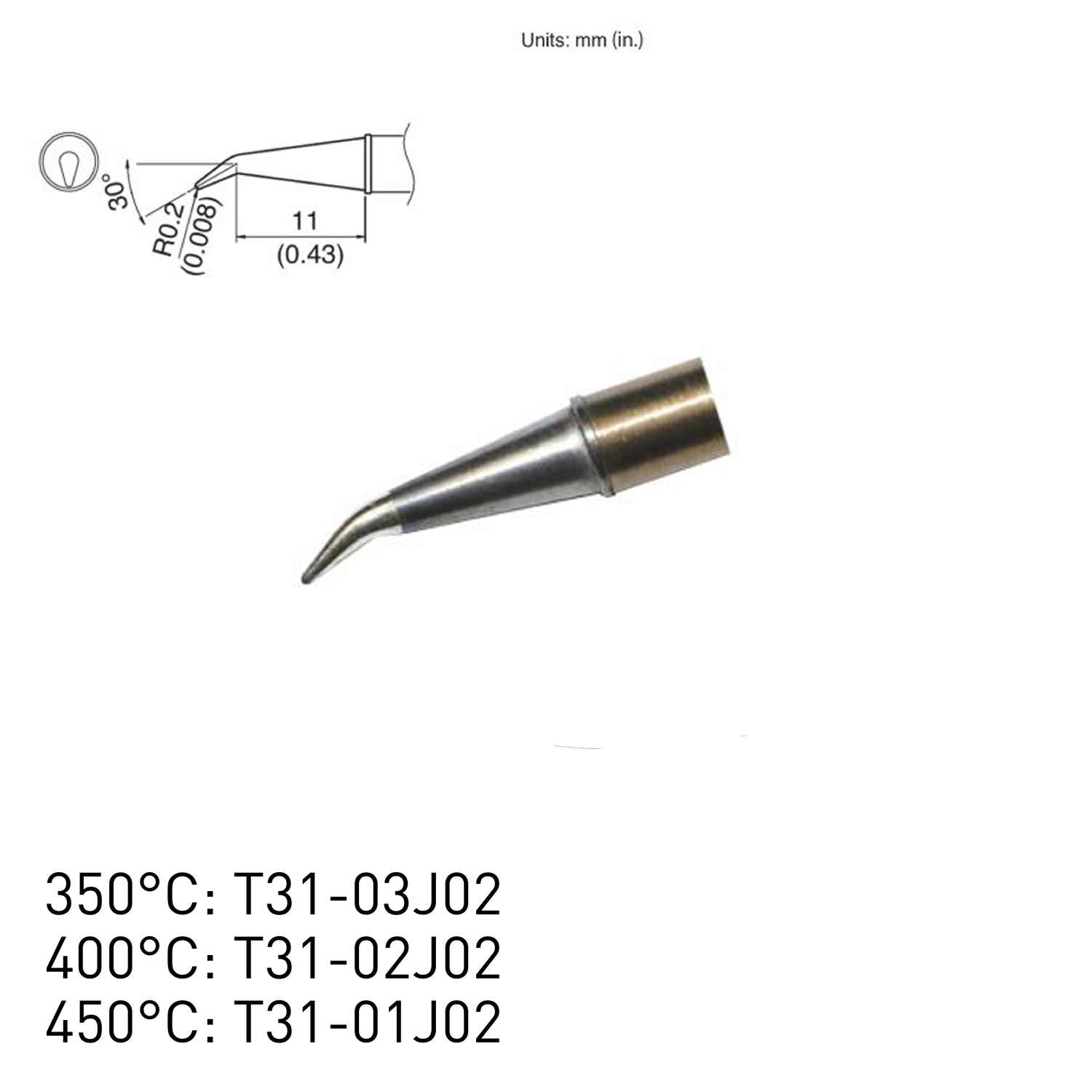 Hakko soldering station FX100 induction heating FX1001 soldering iron tips T31-01J02 T31-02J02 T31-03J02 bent shaped tip with multiple max temperature options