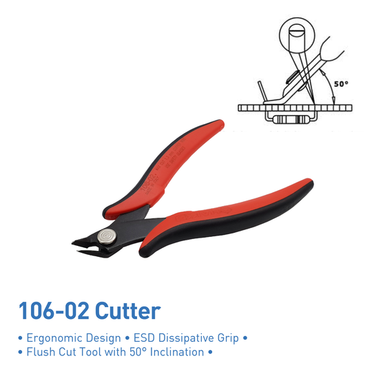 Hakko flush cut tool 50 degree inclination with ergonomic design esd dissipative grip. suitable for cutting copper wires.