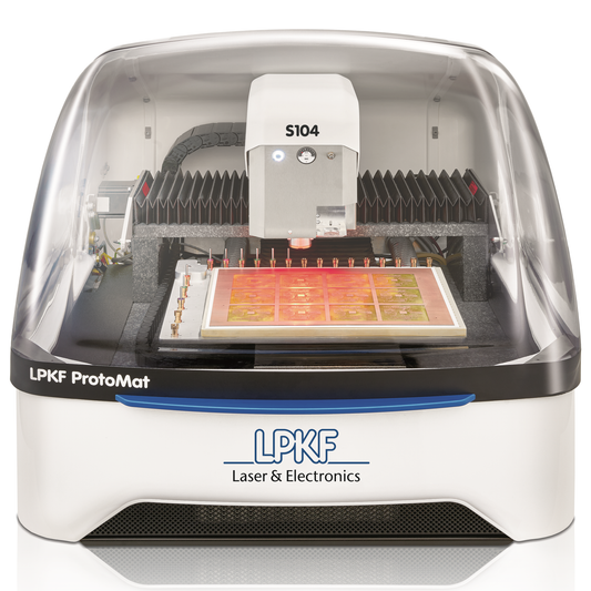 LPKF Protomat S104 PCB Prototyping Machine front view - Sensor-controlled, material and copper thickness are measured automatically to enable exact calculation of required milling depth