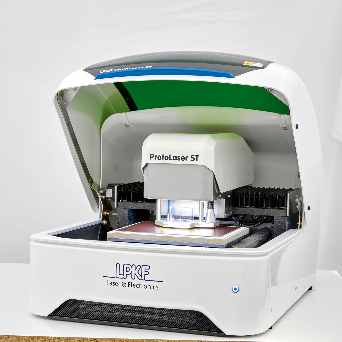 Tabletop Laser System LPKF ProtoLaser ST. The laboratory system for processing FR4 as well as sensitive RF materials convinces with high performance. In its compact tabletop format, it can be used in any laboratory.