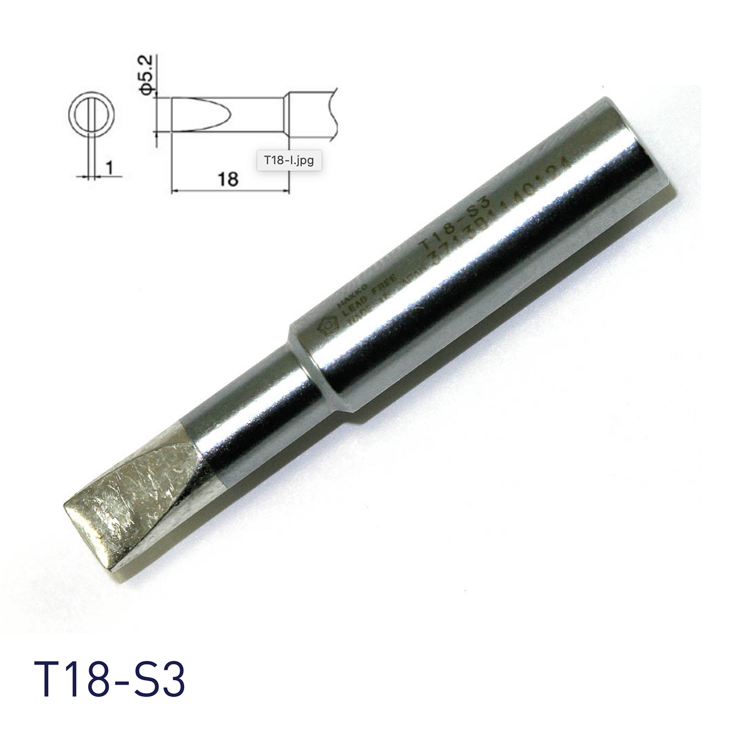 Hakko soldering iron tip T18-S3 for soldering station FX888, FX888D, FX889, FR701, FR702, FX600 & soldering iron FX8801, FX600