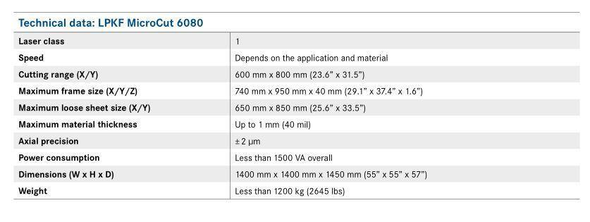 LPKF MicroCut, 6080 full specification - spec card